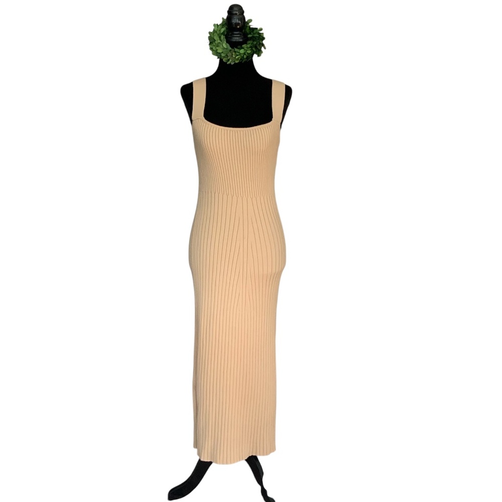 Nordstrom NWOT Wayf Gillian Khaki Ribbed Knit Strap Bodycon Sweater dres…
